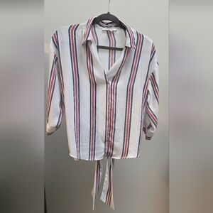 Forever 21 Lightweight Pullover Striped Blouse Tie Back Top Size Medium